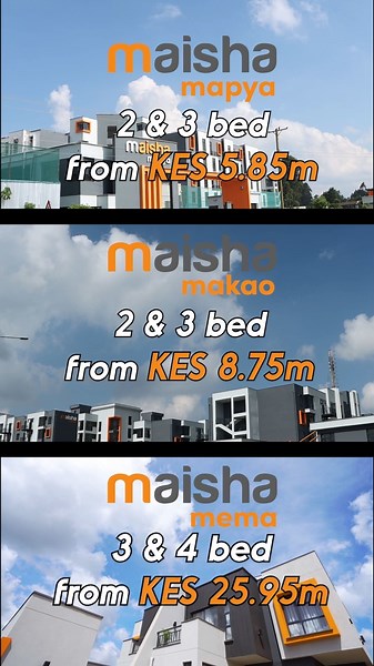 Maisha Housing Ltd on Instagram: "Maisha Mapya from KES 5.85m Choose from three amazing projects! Maisha Makao from KES 8.75m Maisha Mema from KES 25.95m Located in the 400- acre master planned development of Tilisi, just 20 minutes from Westlands."