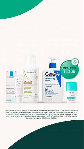 Spar 25% på udvalgt hudpleje! 🚚 Bestil før 12.30 – levering samme dag 📦 Fri fragt ved køb over 249 kr.* 🎉 Helt særlige tilbud - kun for medlemmer 💊 Bestil også din receptmedicin i samme ordre *Som Apopro medlem får du fri fragt (værdi 29 kr.) på alle ordrer over 249 kr. Recept- og apoteksforbeholdte lægemidler indgår ikke i fragtberegningen. | Apopro Online Apotek