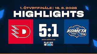 Wideo Dynamo Pardubice – Kometa Brno. Highlights (Hokej na lodzie. Czechy. Ekstraliga) / 18 Marzec