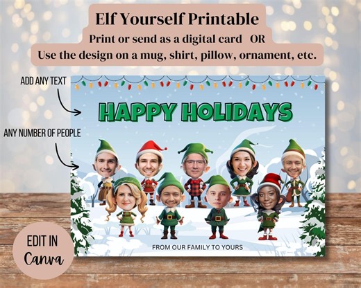 DIY Elf Yourself Group Christmas Card - 5x7, 4x6 8x10, or A5 Flat Card. Instant Download and Print, Group E-sign, Great for Remote Teams. - Etsy