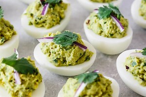 Avocado Deviled Eggs - Guacamole Deviled Eggs | Downshiftology