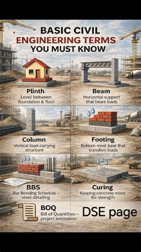 🏗️ Essential Civil Engineering Terms in Realistic 3D A concise visual guide presenting key construction elements through detailed 3D illustrations set in an active construction site 🔩📊 #civil #design #civilengineering #construction #steel #DSE #footingdesign #details #constructionlife #education #architecture #building #technology #construcao #DidYouKnow | DSE