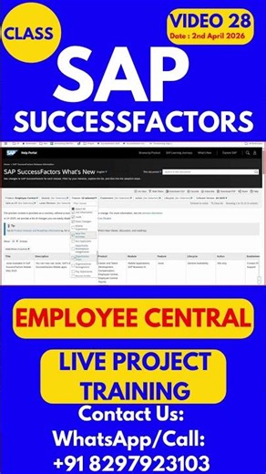 SAP SuccessFactors EC Training Online Tutorial Class 28 2nd April 2026 #sapsuccessfactorstraining