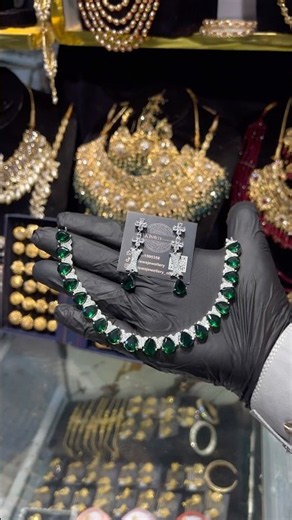 💚✨ AD Silver One Carat Set with Green Stones 💎👑 | Luxury Designer Jewellery 🔥 #silverset