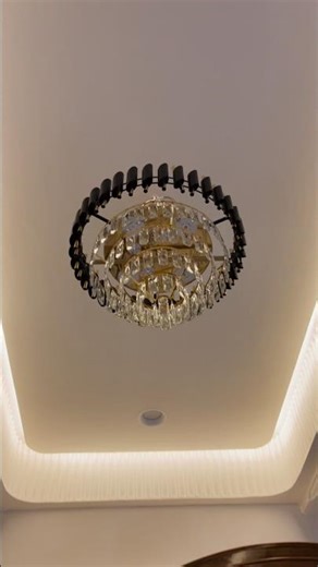 Crystal chandelier installation in POP false ceiling model No1207+M-600 #electrical #wireman #luxury