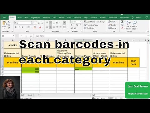 Scan barcodes in each category in Excel