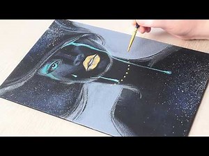 Cosmos diamonds fashion girl｜Acrylic Painting on Black Canvas Step by Step
