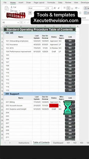 Document job instructions and SOPs using Excel templates done for you. lever 5 on the site. #excel