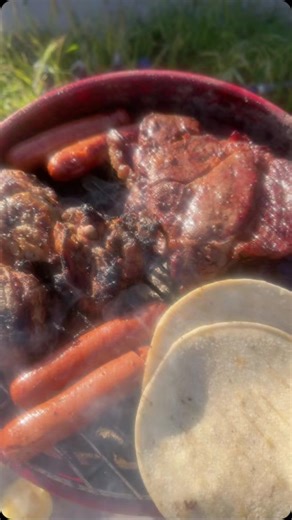 Bbq time chicken 🍗 🥩 and 🌭and sides and I believe the way to a man’s heart ♥️ is through his stomach 🔥 😋🍹☀️