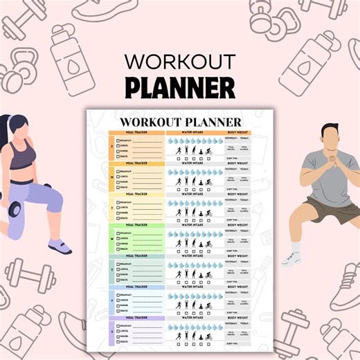 Weekly Fitness & Meal Tracker, Workout Planner Printable, Daily Fitness Planner, Health Planner, Exercise Tracker, Weight Loss Planner PDF - Etsy