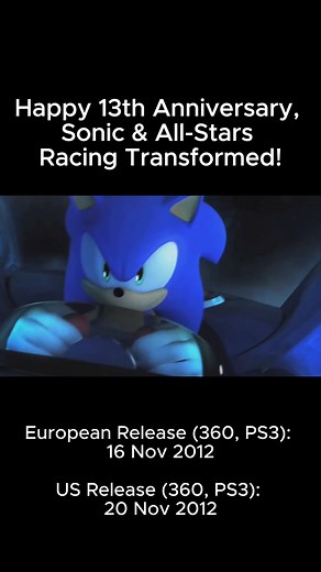 🗓️🎉 Happy 13th Anniversary, Sonic & All-Stars Racing Transformed! 🏎️🏁 Released on November 16, 2012 on Xbox 360 and PS3 in Europe, this Sumo Digital-developed spinoff was a real love letter to SEGA, and is widely considered one of the best karting games ever made. | Sonic Stadium
