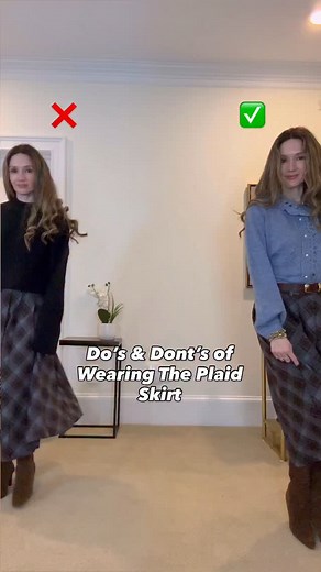 Love it or leave the it? 3 ways to shine in this season’s trendiest skirt, the a-line plaid skirt, which is also a classic! Do’s and Don’ts of wearing plaid skirt: 1) don’t always wear a black top, tempting, but resist the urge with a complimenting color from the patten.✨ 2) Do use the sandwich rule for color and proportion. The “rule” essentially reminds us to match the top and bottom (the bread) with the middle (the meat) being different. As it comes to proportion, it’s especially helpful when