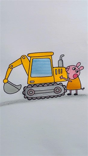 Peppa Pig & Excavator Drawing: Easy Step-by-Step Art 🎨 #shorts