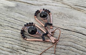 Onyx Teardrop Earrings: Patina Copper Wire Wrapped Boho Jewelry - Etsy
