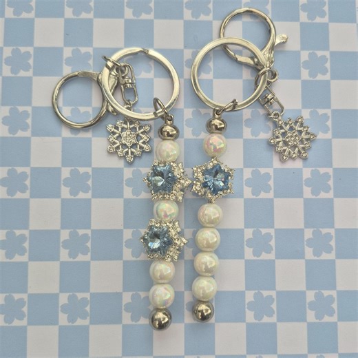 Snowflake Charm Keychains – Blue & Pearl Beaded Design - Etsy Australia