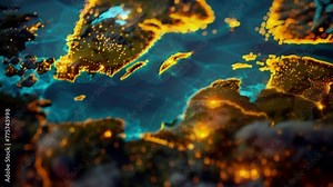 The interactive map animation showcases Earth from space at night, highlighting illuminated cities and natural light patterns across continents.