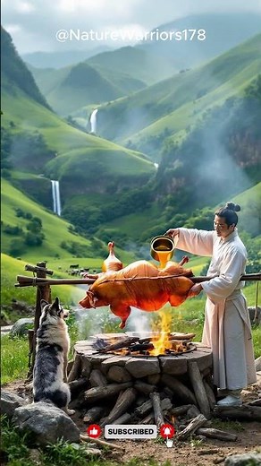 🔥 Whole Pig Roasted in Chinese Mountains | Epic Village Feast 🐖🌄 #shorts