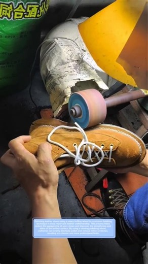 Leather Shoe Polishing and Finishing Using a Rotary Buffing Wheel #craft #buffing #engineering