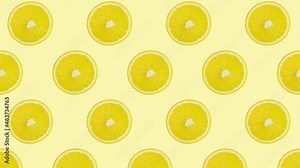 Minimal motion design - Lemon slices moving down at yellow color background. Trendy colors and style graphics. Seamless looping animation. Stock Video