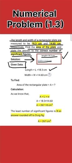 Calculation of Area of Rectangular plate | 1st Year Physics N.P 1.3 | #physics #shortvideo