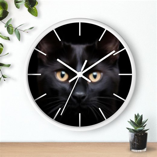 Black Cat Face Wall Clock | Minimalist Modern Decor (10" Silent Operation) - Etsy