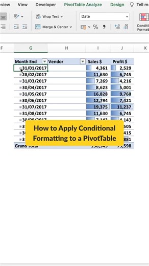Data Driven Insights on Instagram: "Apply Conditional Formatting to Pivot Tables in Excel 📊✨ #Shorts #Excel #PivotTables #Formatting"