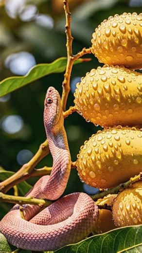 Pink snake eating yellow mango #asmr #snake #reddragonfruit #wildlife #tropicalfruit