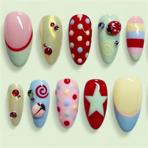 Cute Candy Press on Nails: Colorful Pastel Polka Dot Nails - Etsy