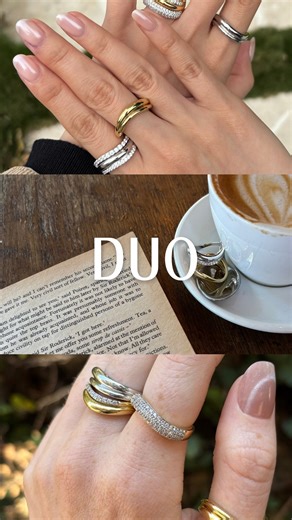 Introducing DUO ️⭐️ our beautiful collection of interchangable and stackable rings crafted in 18kt gold vermeil & sterling silver. Made for every moment, made for you. Tell your own story with DUO. Launching in stores on the 15th, online pre-order available now! #vermeiljewellery #stackablerings #createyourownstory | Secrets | Facebook