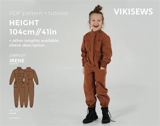 Irene Jumpsuit (girls) Sewing Pattern With Tutorial Height 41 in 104 Cm - Etsy