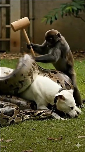Monkey Saves Dog from Giant Python Attack