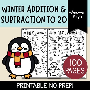 Winter Addition & Subtraction To 20 | 1st and 2nd grade