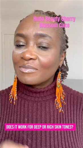 Huda Beauty Easy Bake Cherry Blossom Cake on Deep Skin tones: What it looks like #softglam #makeup