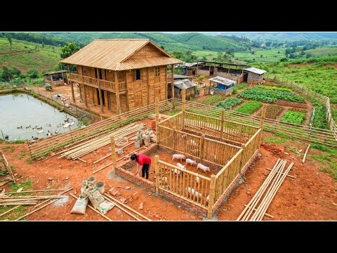 A Young Woman Builds a Pig Pen in 90 Days and Constructs a Feeding Trough for the Pigs | Farm life