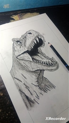 Sketching dinosaur T Rex with charcoal pencil A charcoal T Rex dinosaur #shortvideo #drawing