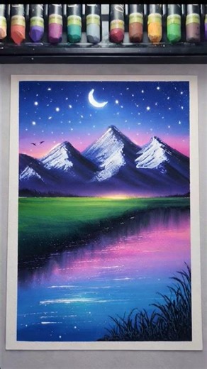 ⭐Easy Oil Pastel Drawing/Mountain painting/#shorts#art #creativeart