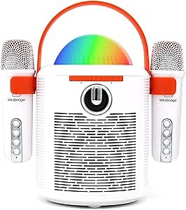 Karaoke Machine with 2 Wireless Microphones, Portable Bluetooth Speaker for Adults & Kids, LED Lights, Voice Effects, Home Karaoke for Parties