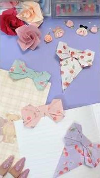【簡単】折り紙1枚でパッと作れる！可愛いリボンしおり🎀🔖の作り方！#オルキルラボ #orukirulab #可愛い #折り紙 #origami #おりがみ #さくらんぼ #栞 #shorts
