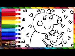 Draw and Color Peppa Pig with Mummy Pig 🐷❤️🧡💛💚💙💜🌈 Drawings for Kids