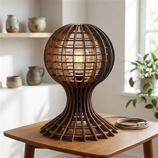 Globe Table Lamp SVG | Wooden Sphere Lamp Laser Cut File | DXF AI | Commercial Use - Etsy