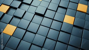 3D looping animated background of black and yellow cubes