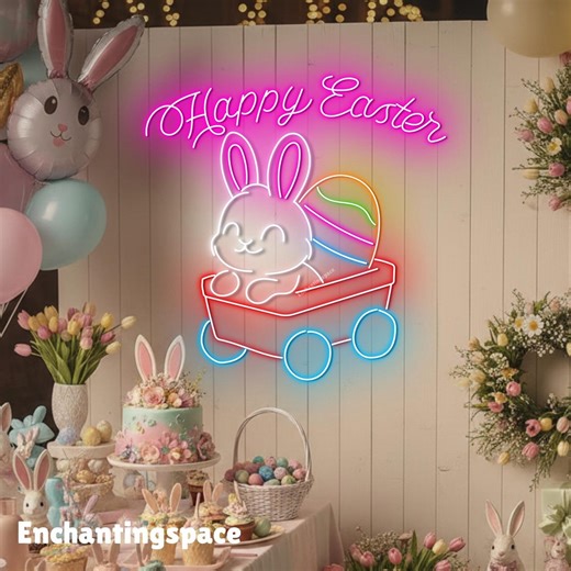 Happy Easter Bunny Neon Sign, Rainbow Egg LED Wall Light, Spring Gift for Children - Etsy