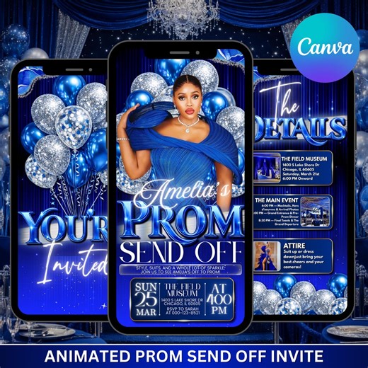 Prom Party Invitation, Digital Blue Prom Send off Invite, Animated Graduation Boys Evite, Photo Video Prom Template, Editable Ecard - Etsy