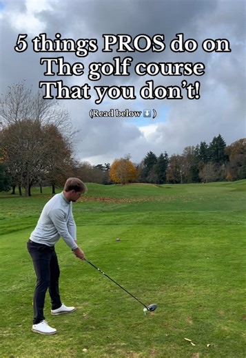 Do these 5 things ⬇️ How many of these do you do? 🤔 #1 The best players in the world are target-oriented, not swing-focused. While working on your mechanics is crucial at the driving range, thinking about them during a round can be destructive. Instead, pros focus on their target and trust their swing. Leave the technical thoughts on the range, it’s all about execution on the course 💥 #2 Top pros don’t always go for the pin. Smart course management means they’ll often aim for the middle of the
