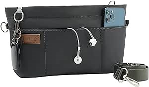 D.DUO Bag Organizer Insert, Crossbody Bag, Tote Organizer Insert with Adjustable Bag Strap, Waterproof Nylon Purse Inserts (Dark Gray, L)