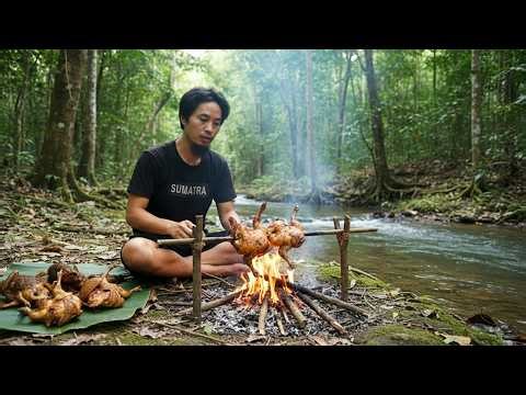 Jungle Survival:🏹🔥🪓 Catching Wild Chickens and Collecting Healing Plants to Trade