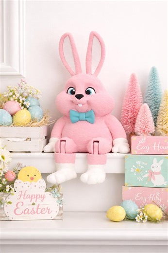 Chubby Easter Bunny Shelf Sitter | Pastel Spring Mantle Decor Figurine - Etsy