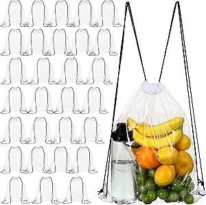 Shappy 30 Pcs Clear Drawstring Bag Plastic Drawstring Backpack Clear Waterproof PVC Backpack for Stadiums Sporting Events (White)
