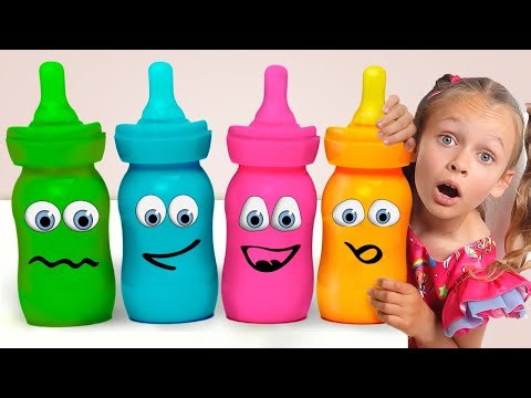 Maya Shows How to Make Rainbow Milk With Colorful Bottles