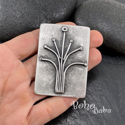 Antique Silver Tree of Life Pendant, Large Tribal Rectangle Boho Charm - Etsy